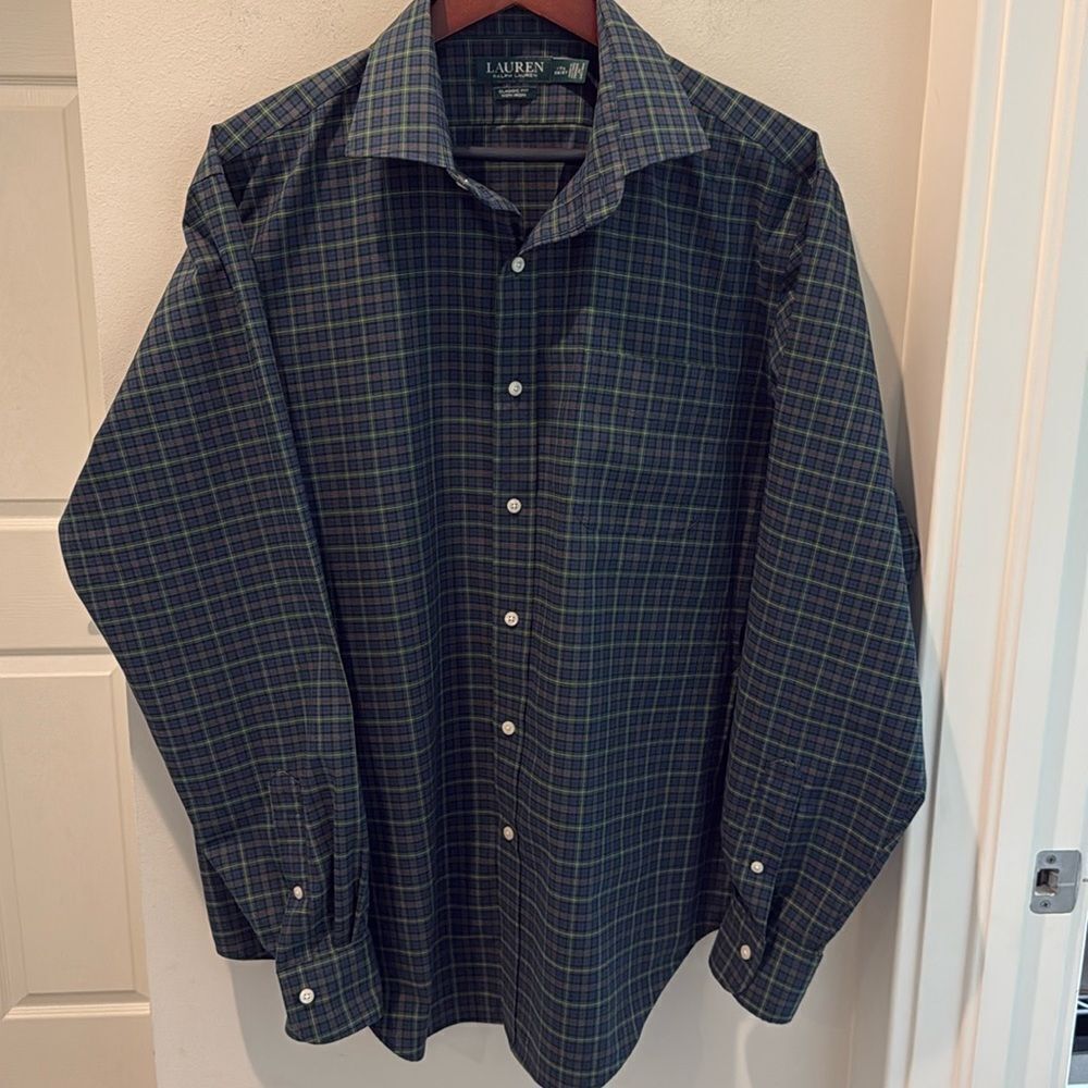 Lauren Ralph Lauren Plaid Button Down Shirt Green size 171/2 36/37